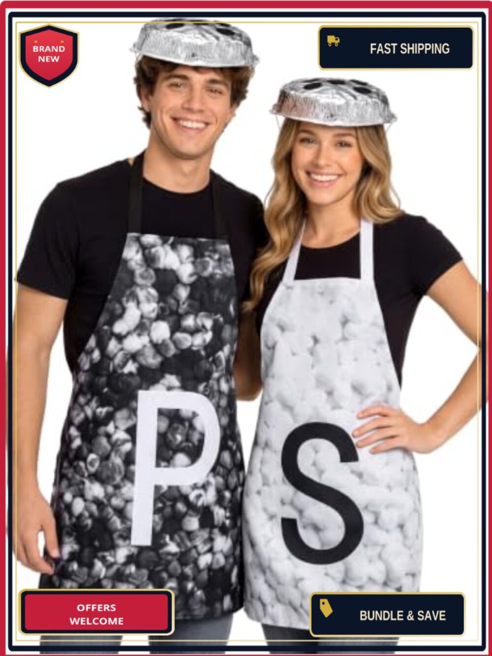 Salt Pepper Couple Halloween Costume Set 4 Pc Apron Hats Adults Cosplay
